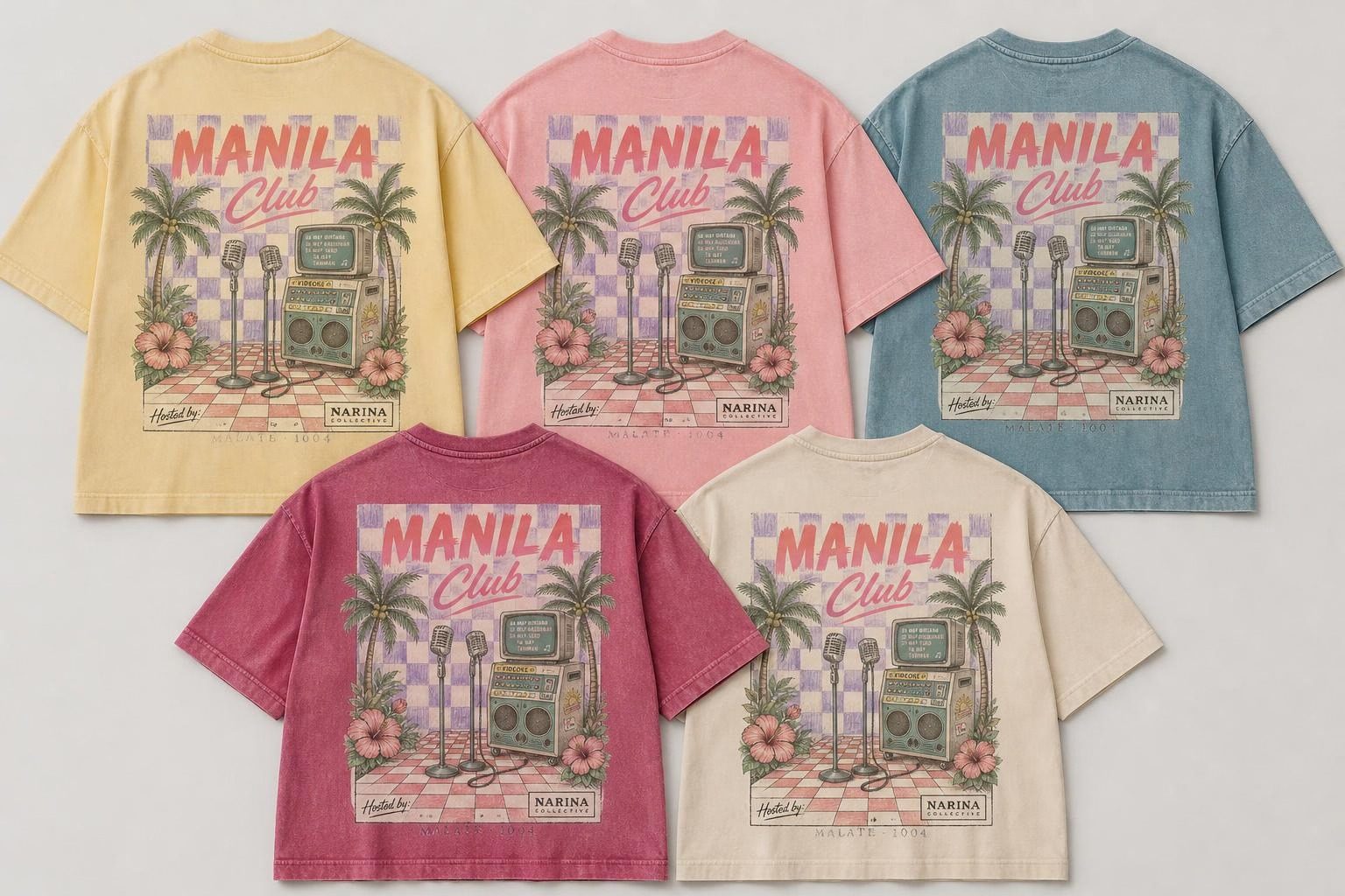 Manila Club check print on five tees