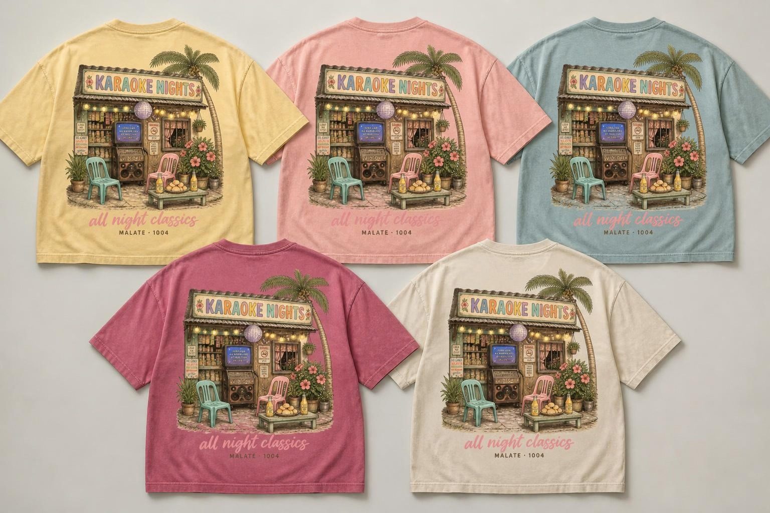 Karaoke Nights print on five tees