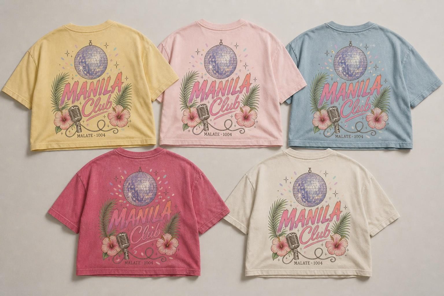 Manila Disco print on five tees